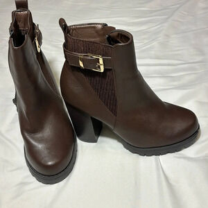 Top Moda Lug Sole Ankle Bootie Chelsea Style with Buckle and High Heel